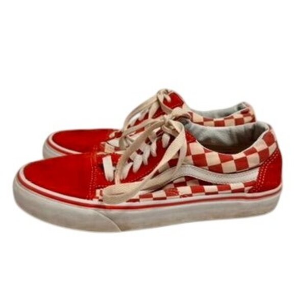 Vintage Vans Checkerboard Red White Lace-Up Sneakers Mens 6 Womens 7.5 Suede - Picture 9 of 14